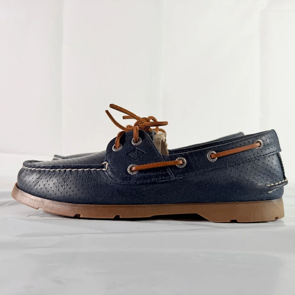 Sperry Men's Leeward 2-Eye Perf Navy Boat Shoes Size 9 W New